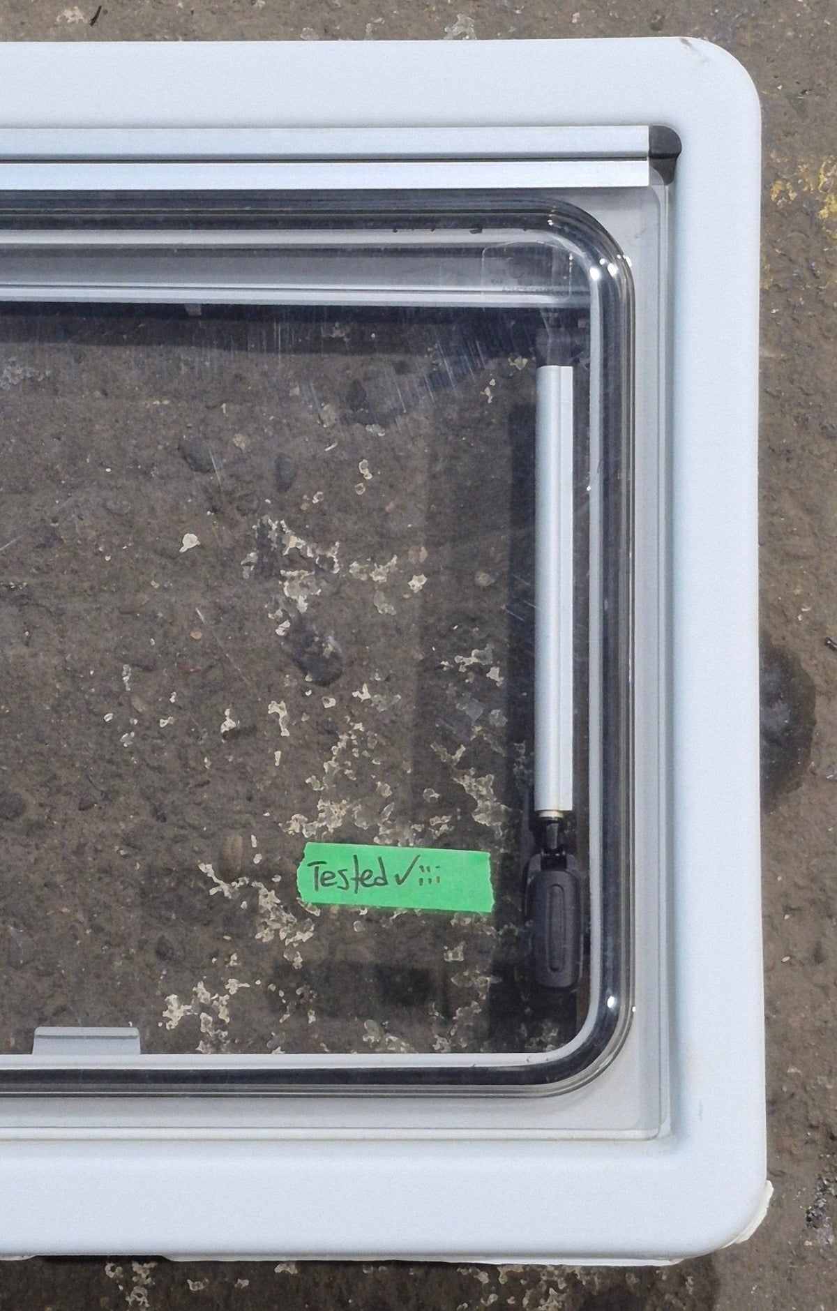 Used White Radius Emergency Opening Window : 18 7/8 W x 16 7/8 H x 1 D