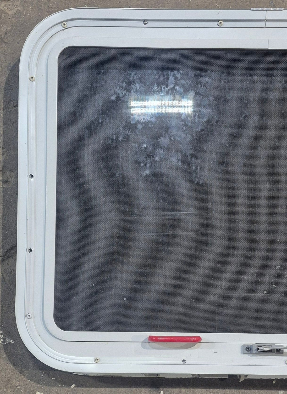 Used White Radius Emergency Opening Window : 29 1/4 W x 21 1/4 H x 1 7/8 D