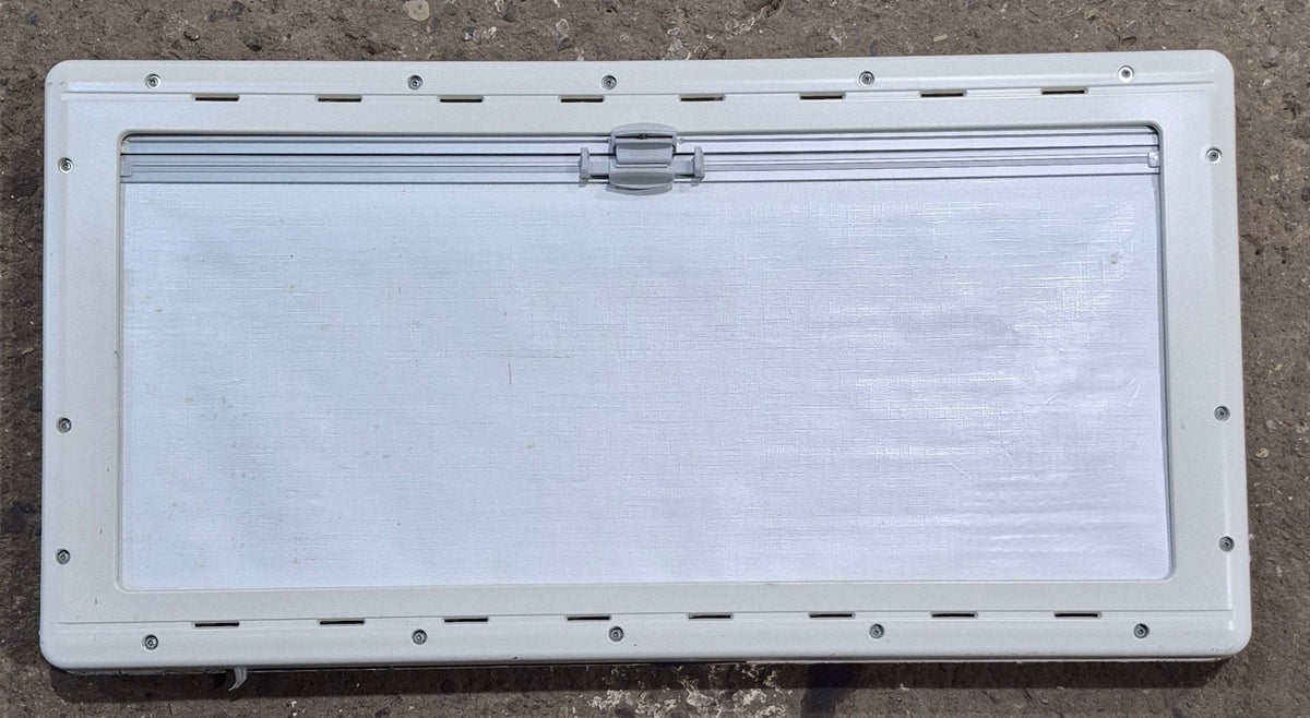 Used White Radius Emergency Opening Window : 34 3/4 W x 16 7/8 H x 1 1/8 D
