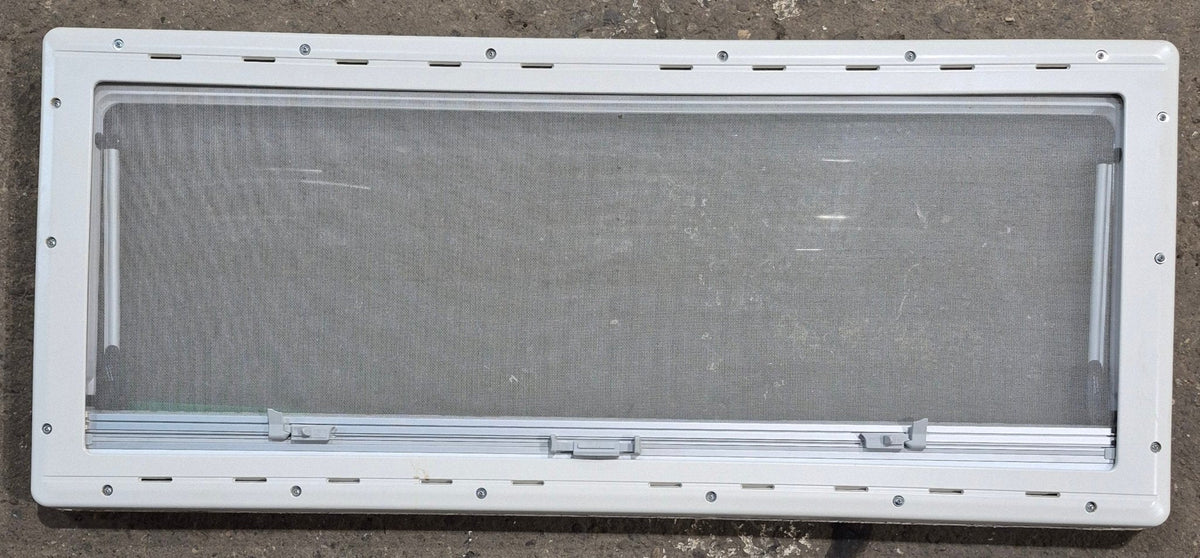 Used White Radius Emergency Opening Window : 46 5/8 W x 18 3/4 H x 1 1/8 D