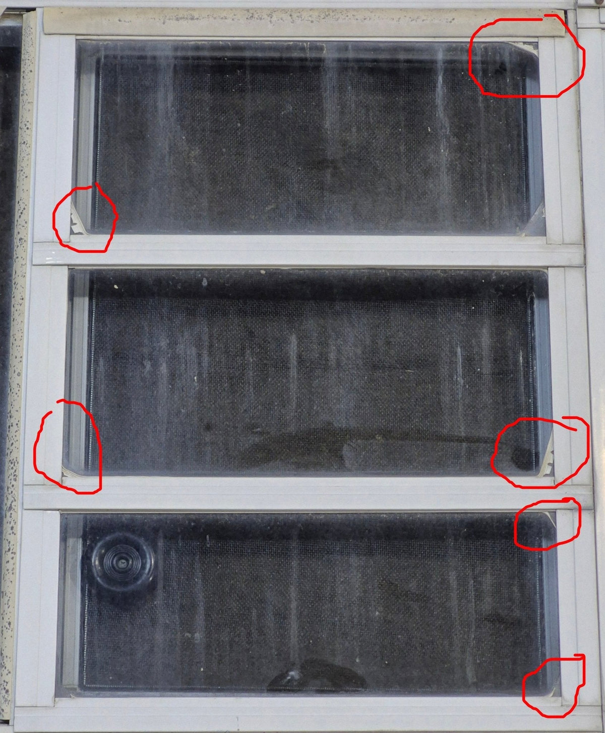 Used White Radius Emergency Opening Window : 47 1/4 W x 21 1/4 H x 1 7/8 D