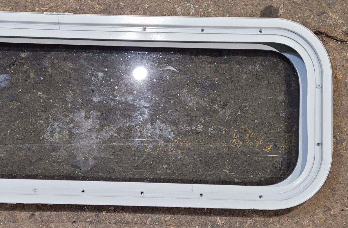 Used White Radius Non Opening Window : 35 1/2 W x 11 1/2 H x 1 7/8 D