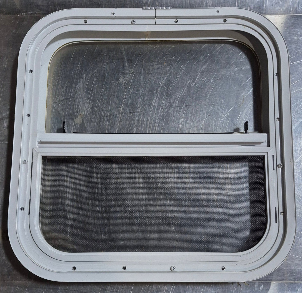 Used White Radius Opening Window : 17 1/2 W x 17 1/2 H x 1 1/8 D