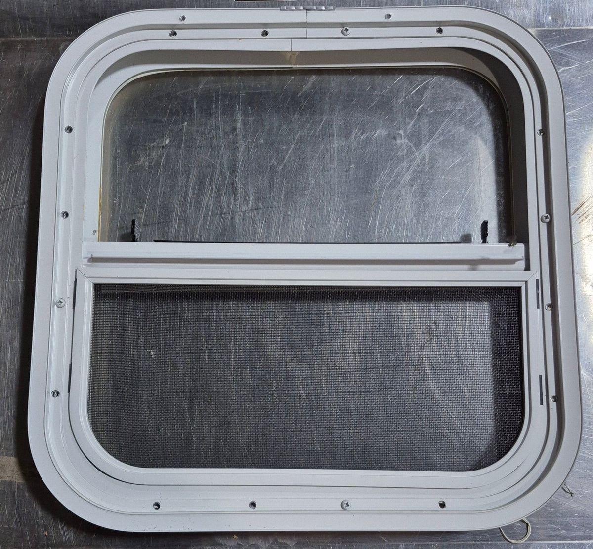 Used White Radius Opening Window : 17 1/2 W x 17 1/2 H x 1 1/8 D